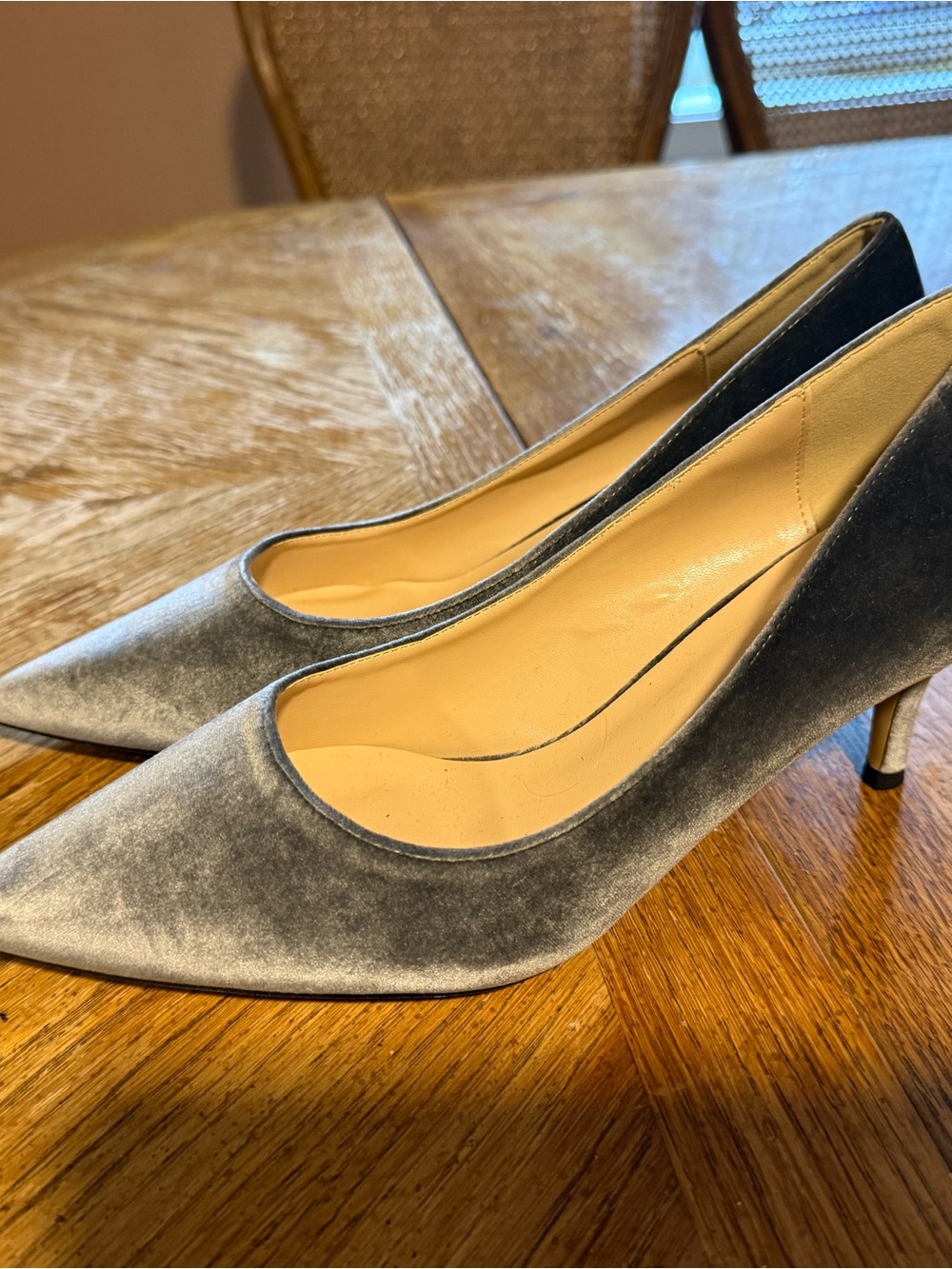 Classic Gray Velvet Pointed-Toe Kitten Heels
